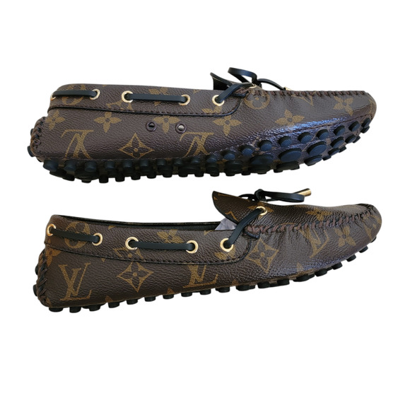 Louis Vuitton Loafers Driver Moccasin Brown Monogram LV Logo Women Tassel 6 36 - Picture 7 of 13